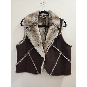 Faux Fur Patchwork Dark Faux Leather Womens Vest Boho Costume Hippy Size L